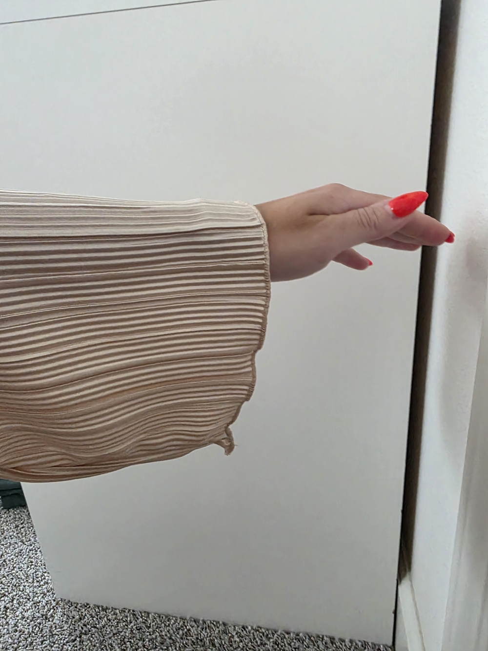 Pleated Button-Down Top & Matching Wide-Leg Pants in Beige - Picture 7 of 7